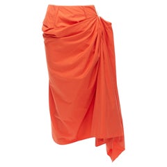 MARNI tangerine orange cotton asymmetric drape pencil midi skirt IT40 S