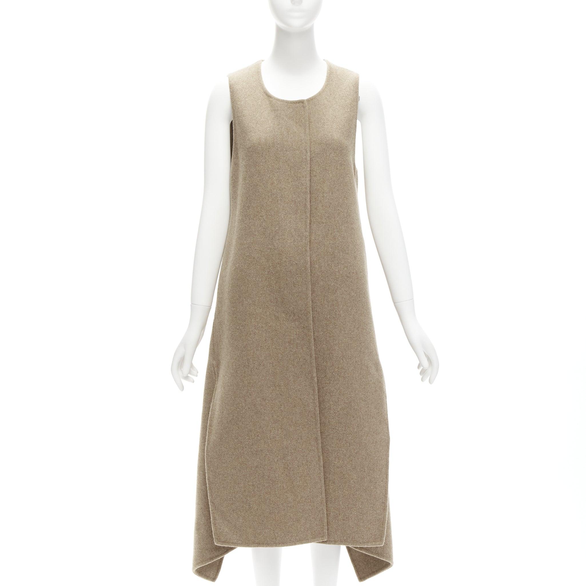 Brown MARNI taupe brown virgin wool blend high low hem vest coat IT36 XS For Sale