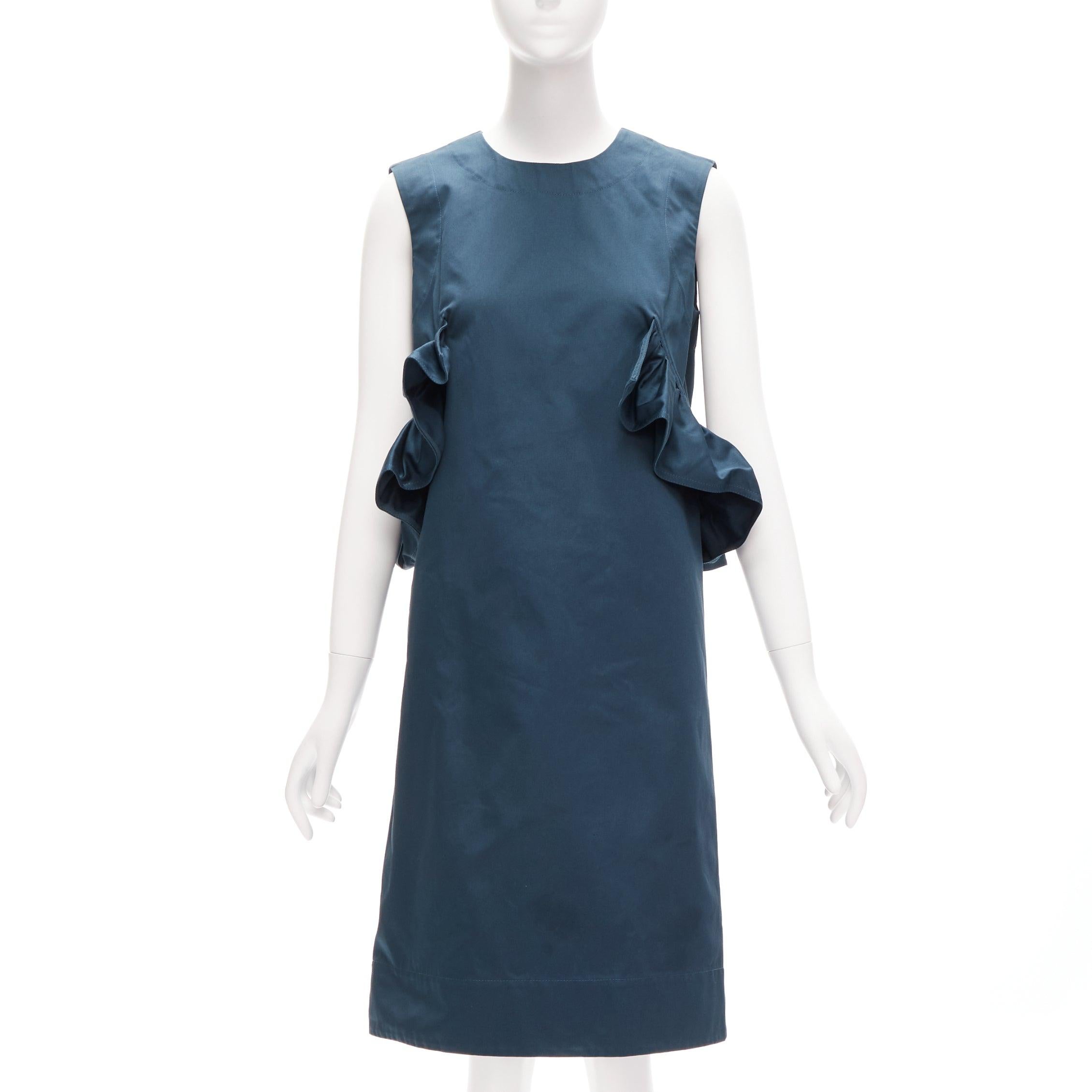 Blue MARNI teal blue ruffle waist round neck cocktail dress IT38 XS For Sale