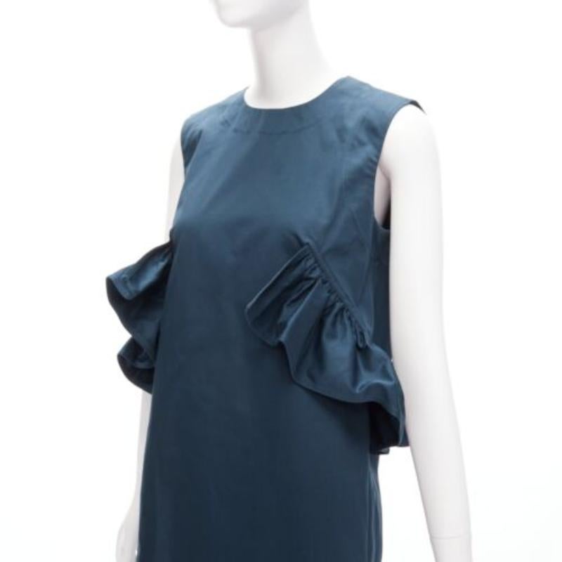 Blue MARNI teal blue ruffle waist round neck cocktail dress IT38 XS For Sale