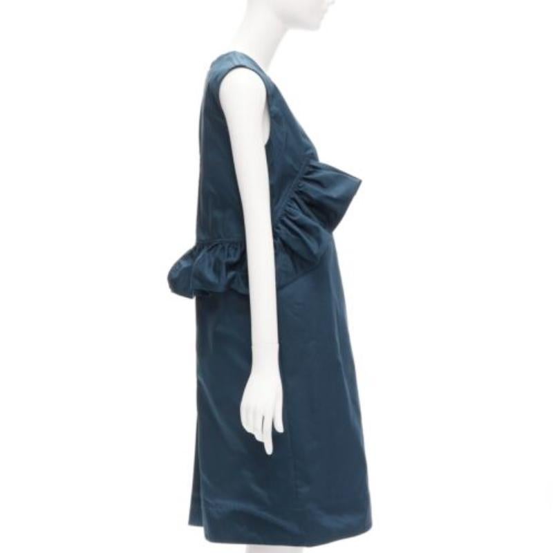 MARNI teal blue ruffle waist round neck cocktail dress IT38 XS In Good Condition For Sale In Hong Kong, NT