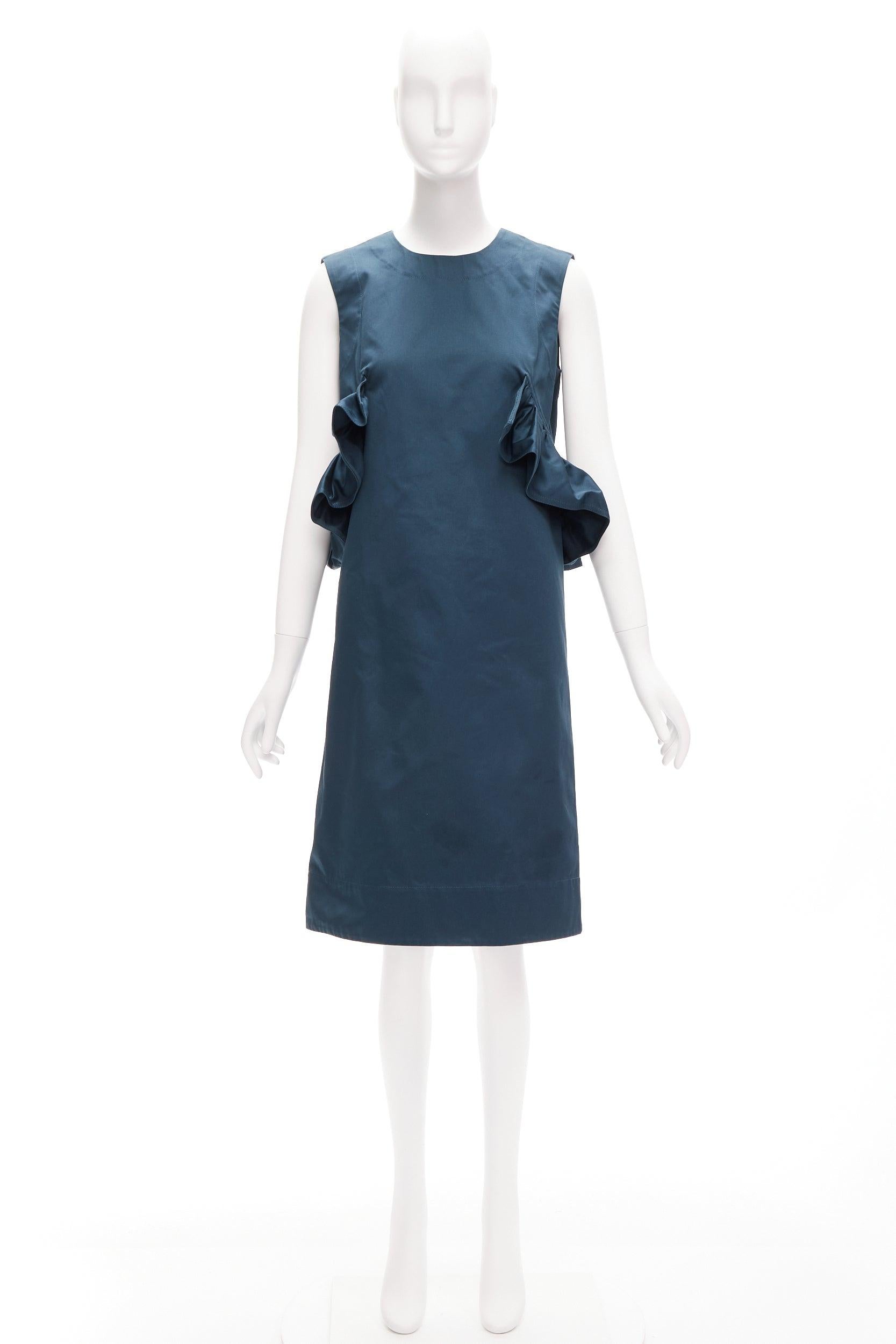 MARNI teal blue ruffle waist round neck cocktail dress IT38 XS For Sale 3