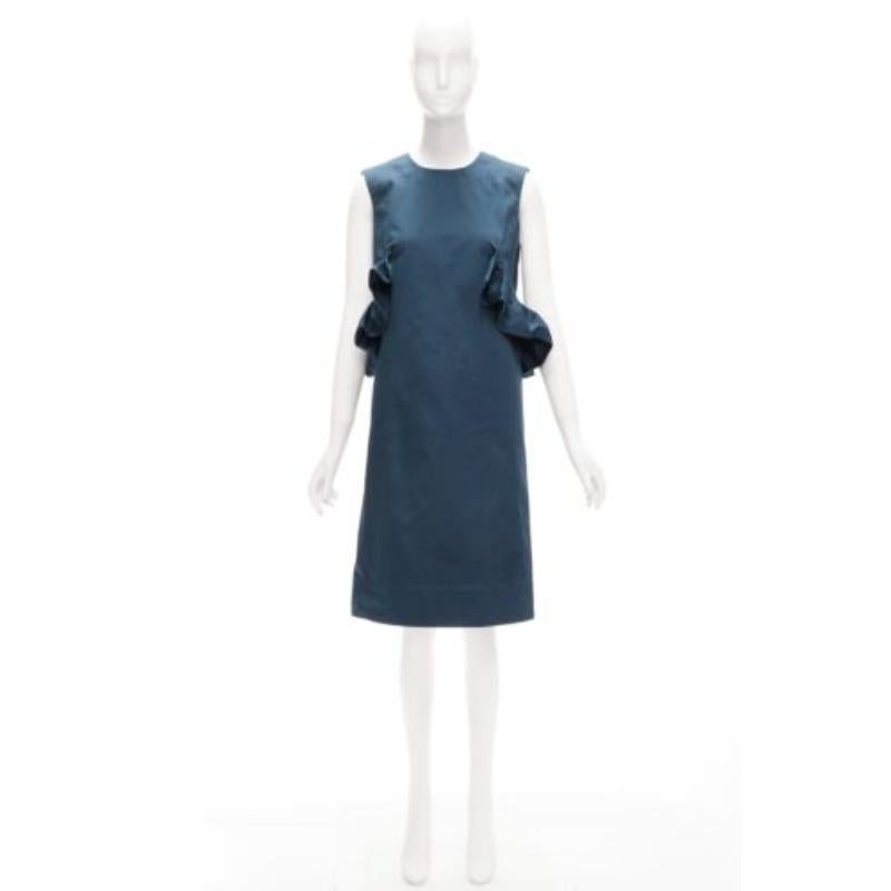 MARNI teal blue ruffle waist round neck cocktail dress IT38 XS For Sale 4