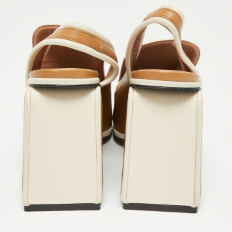 Marron Marni Sandales à talons carrés en cuir tricolore, taille 37 en vente
