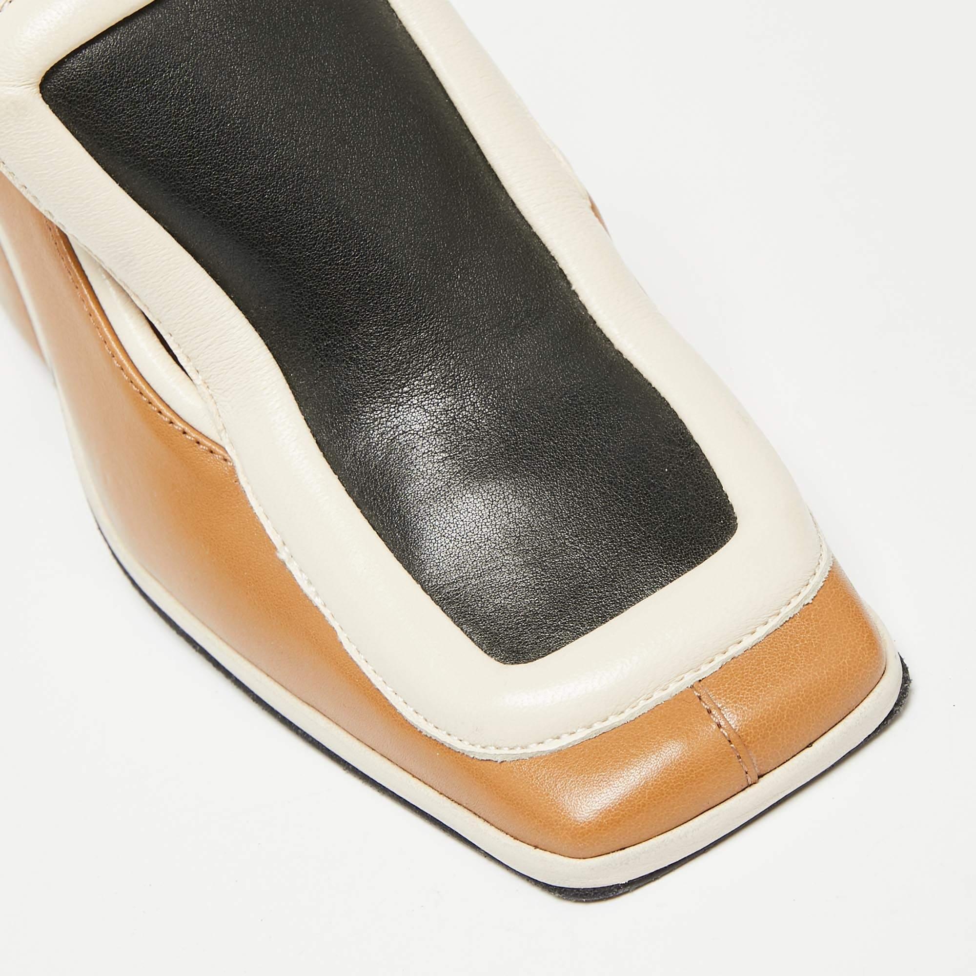 Marni Tri-Color Leather Square Toe Block Heel Slingback Sandals Size 37 2