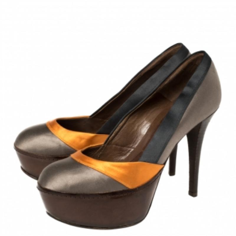 Marni Tri Color Satin Platform Pumps Size 38 For Sale 3