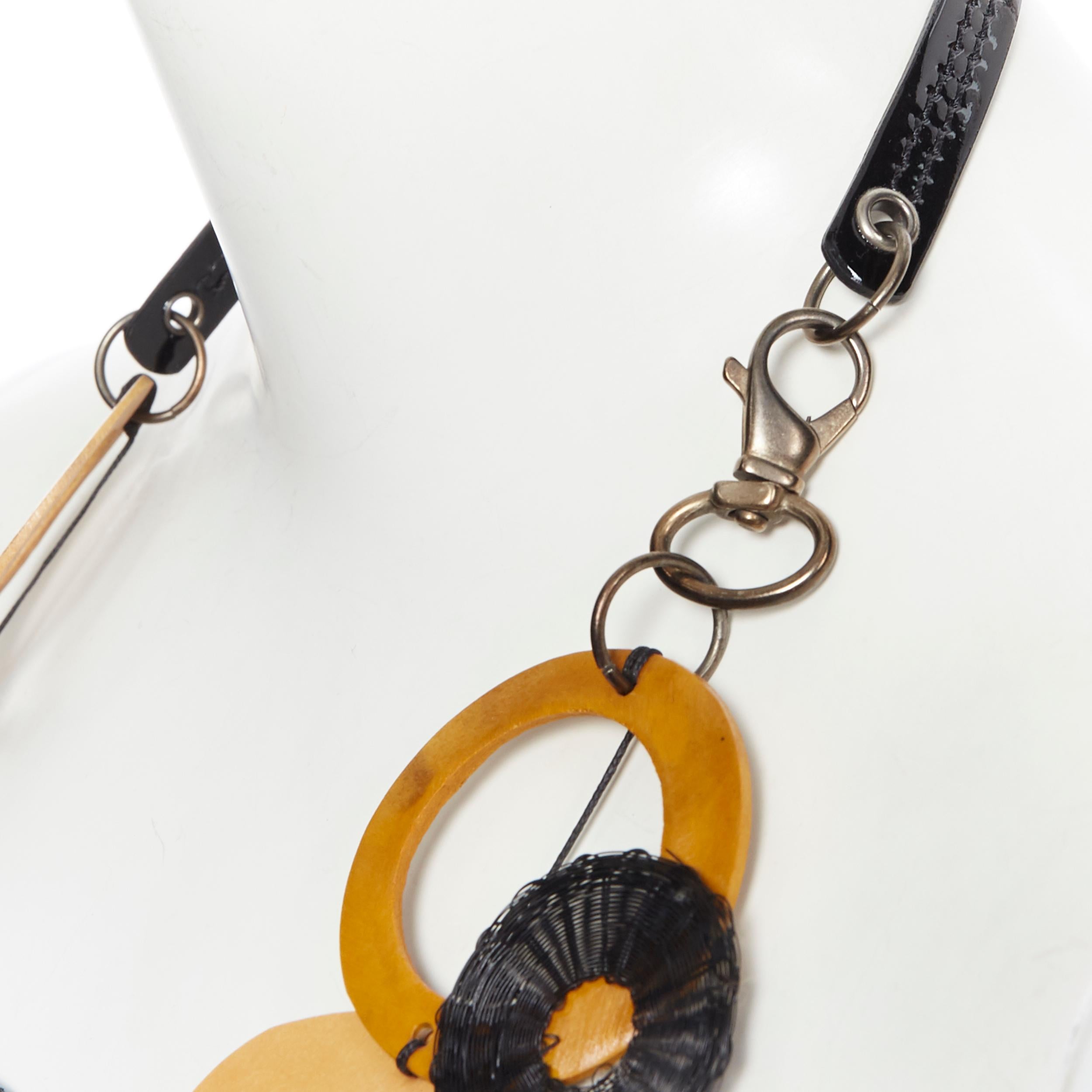 Women's MARNI tribal black patent yellow wood linked statement necklace