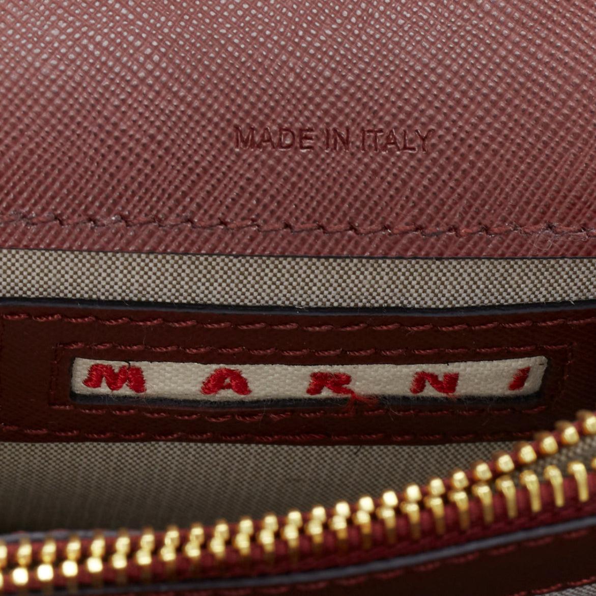 MARNI Trunk navy burgundy textured leather clasp crossbody bag For Sale 5