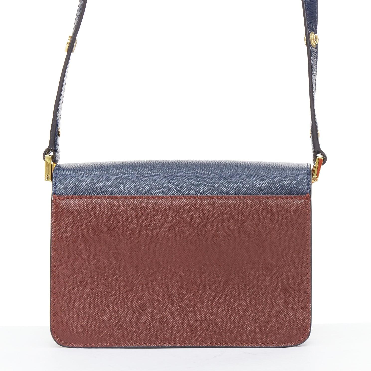 Women's MARNI Trunk navy burgundy textured leather clasp crossbody bag For Sale