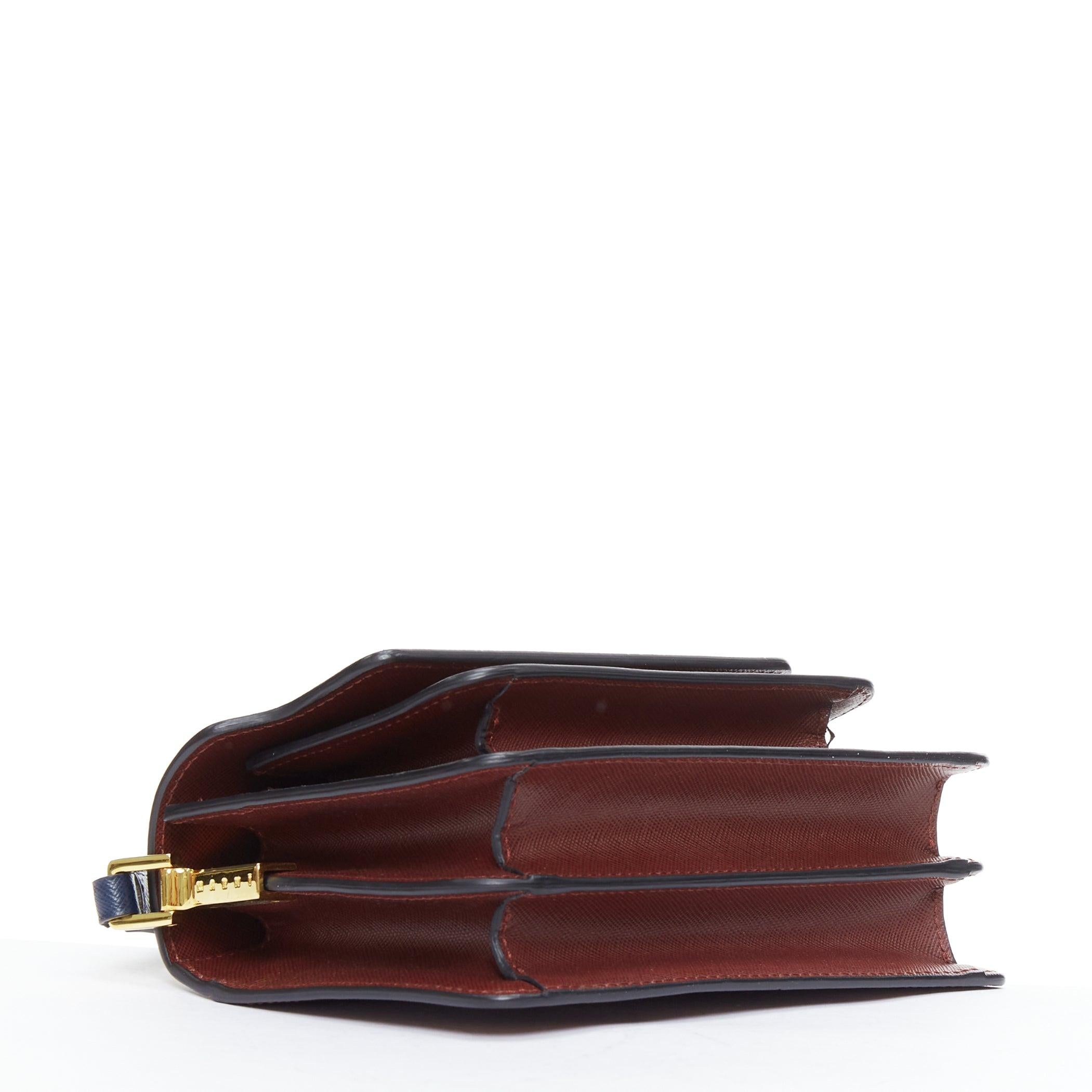 MARNI Trunk navy burgundy textured leather clasp crossbody bag For Sale 1