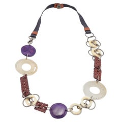 Marni Two-Tone Leather & Wood Chain Link Statement Necklace