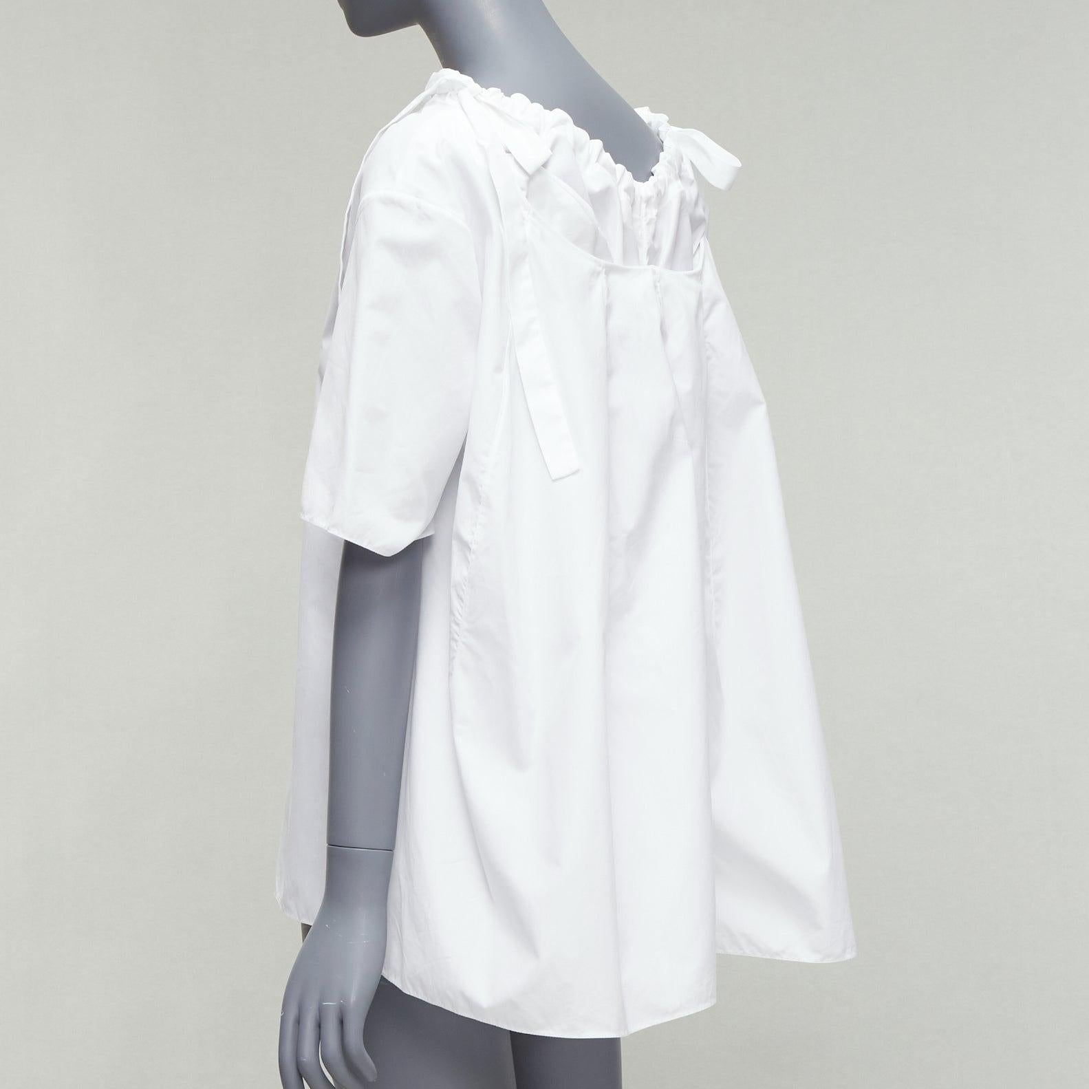 MARNI white 100% cotton side drawstring collar trapeze top IT38 XS For Sale 1