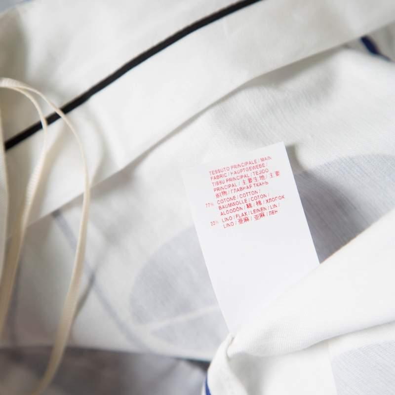 Marni White and Blue Leaf Print Cotton and Linen Drill Wrap Skirt M For Sale 2