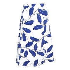 Marni Falda envolvente de algodón y lino con estampado de hojas blancas y azules M