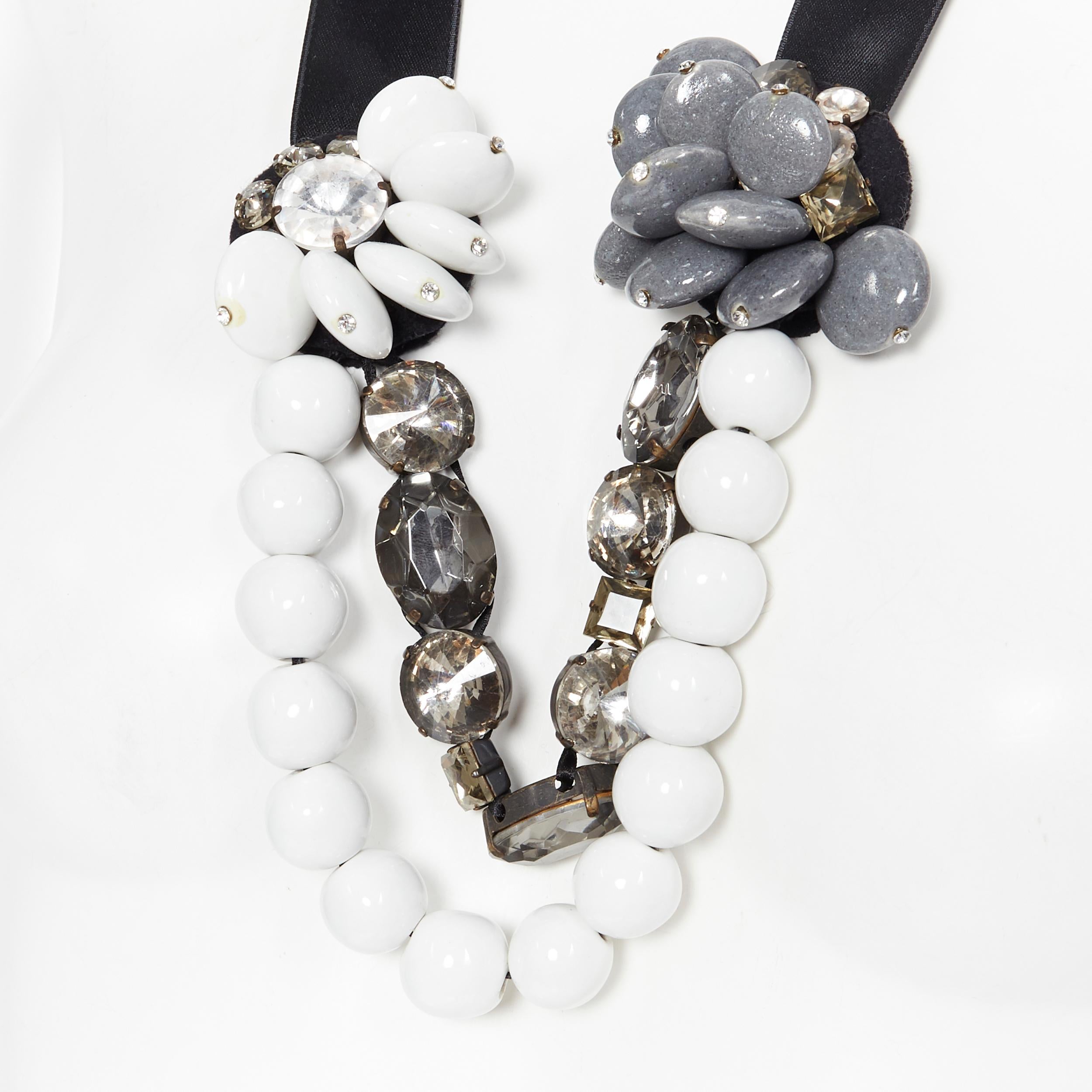 MARNI white bead floral jewel crystal embelished ribbon statement necklace 1