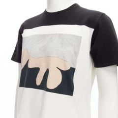 MARNI top boxy in cotone bianco e nero con stampa di ritratto astratto e colorblock M. I.