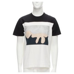 MARNI top boxy in cotone bianco e nero con stampa di ritratto astratto e colorblock  M. I.