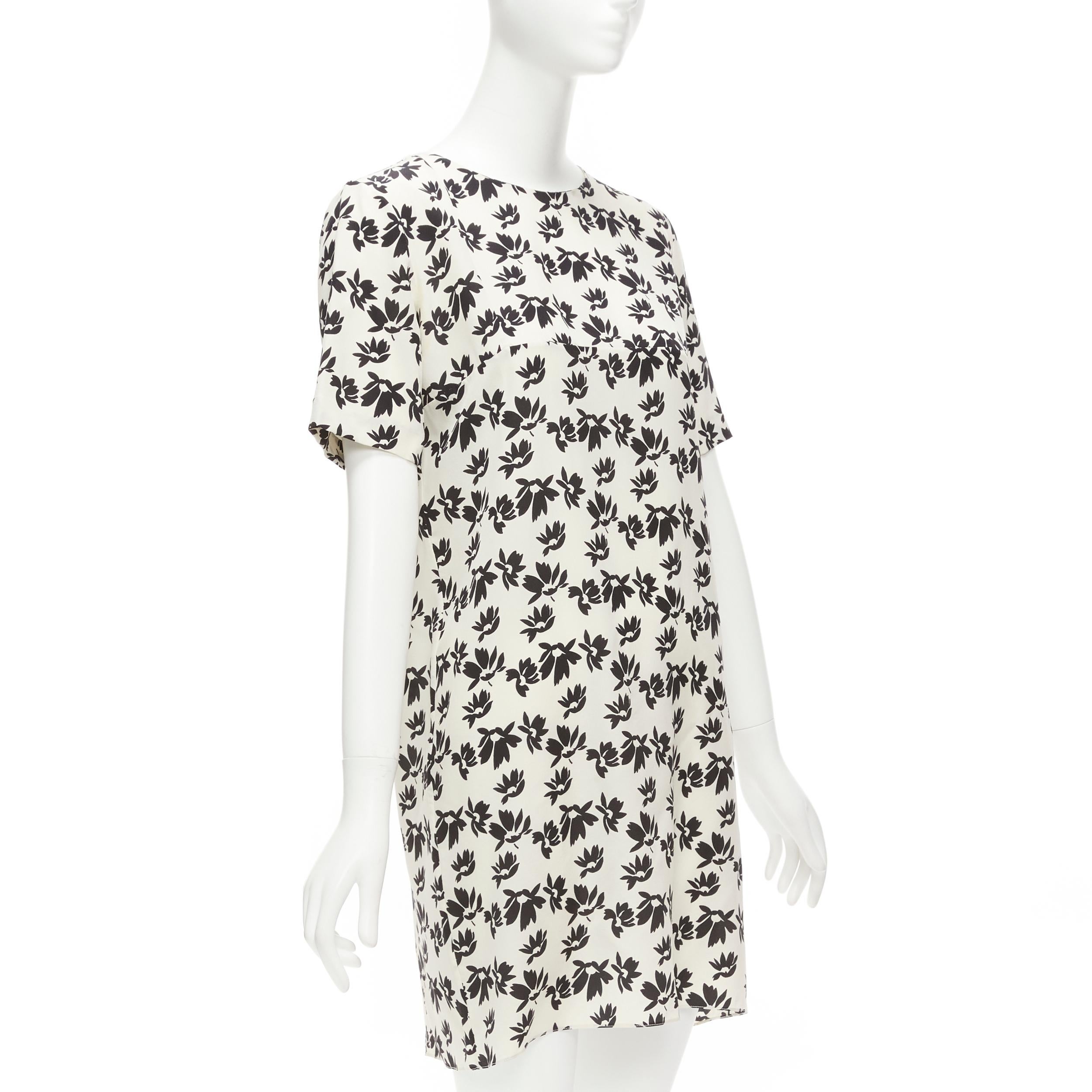 Gray MARNI white black floral print asymmetric panel dress IT42 M For Sale