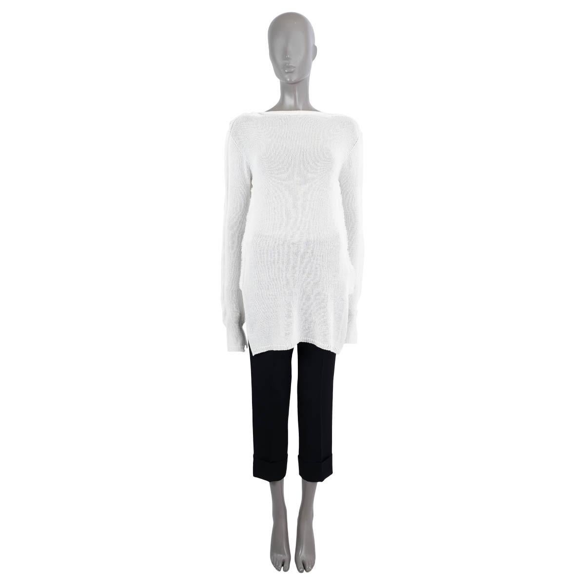 100% authentic Marni longline sheer knit sweater in white cotton (100%). The design features extra long sleeves, a boat-neck, ripped hem details and slits on bottom hem and sleeves. Brand new with tags.

2021 Spring/Summer

Measurements
Tag