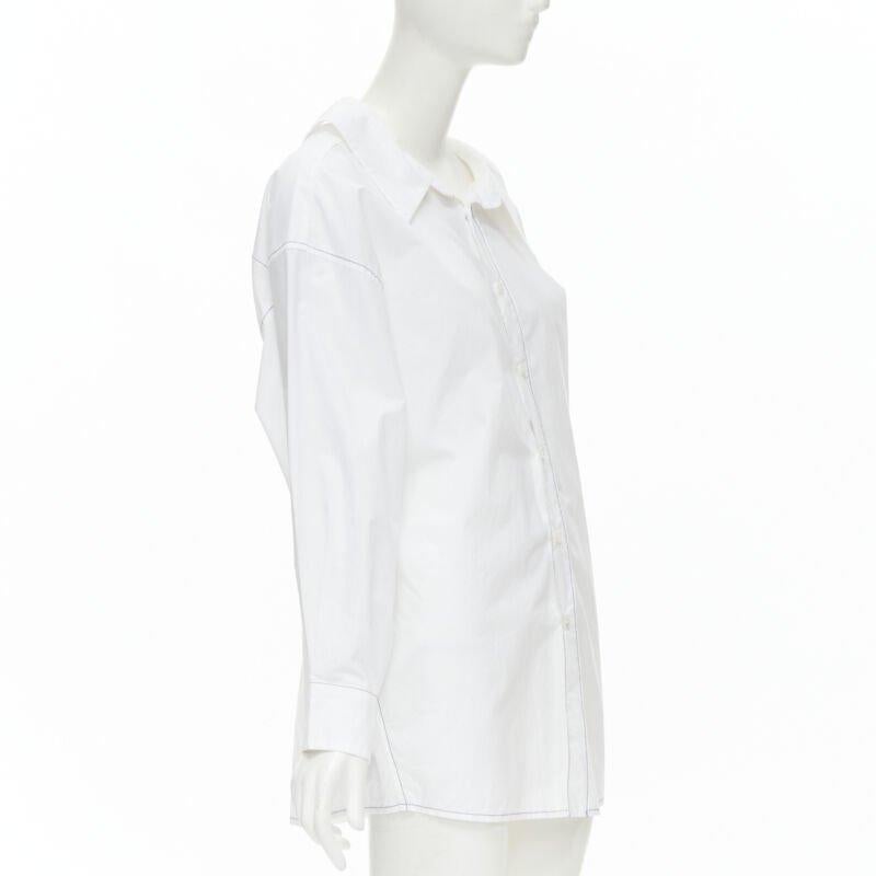 Gray MARNI white cotton blue stitching deconstructed collar oversized shirt IT36 XS For Sale