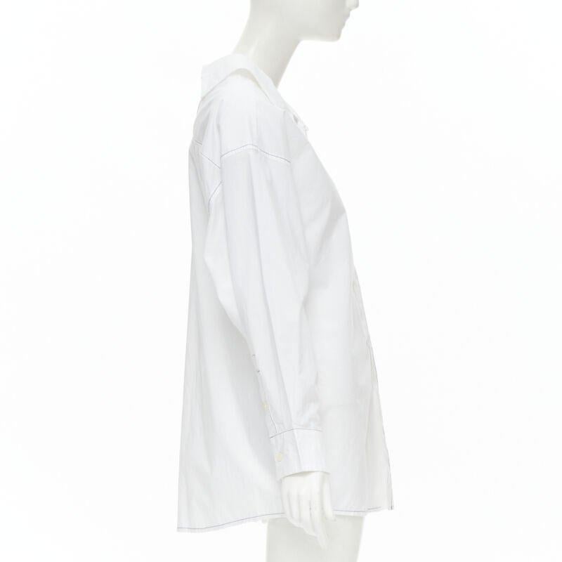 MARNI white cotton blue stitching deconstructed collar oversized shirt IT36 XS In Excellent Condition For Sale In Hong Kong, NT