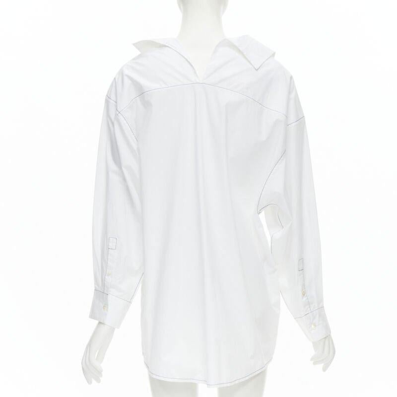 Women's MARNI white cotton blue stitching deconstructed collar oversized shirt IT36 XS For Sale