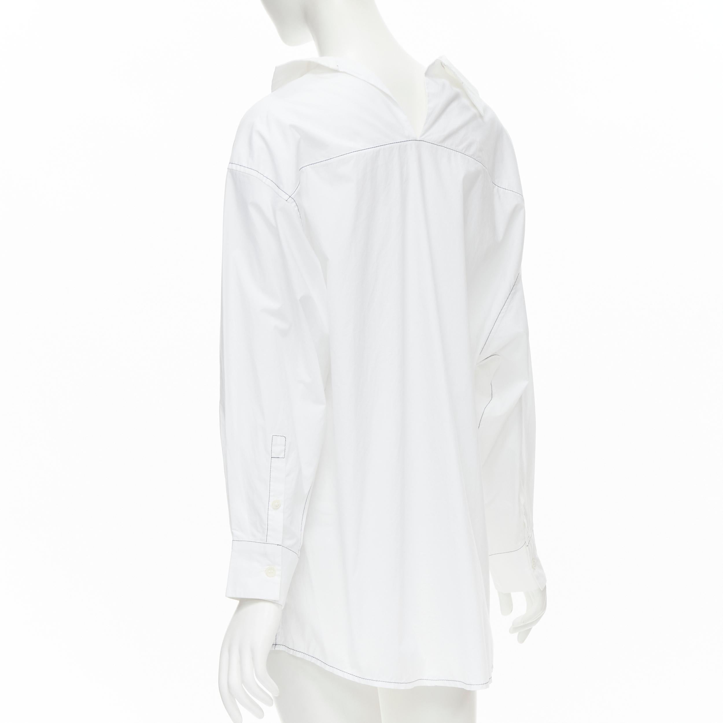 MARNI white cotton blue stitching deconstructed collar oversized shirt IT36  XS