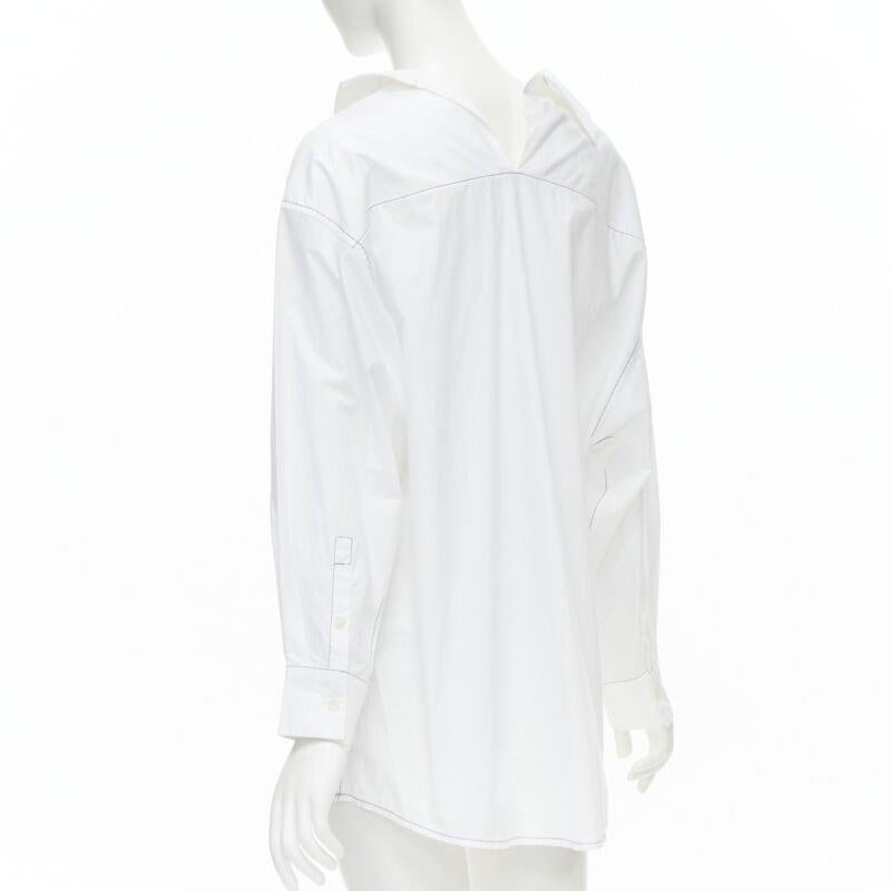 MARNI white cotton blue stitching deconstructed collar oversized shirt IT36 XS For Sale 1