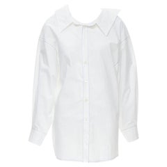 MARNI blanco algodón azul pespuntes cuello deconstruido camisa oversize IT36 XS
