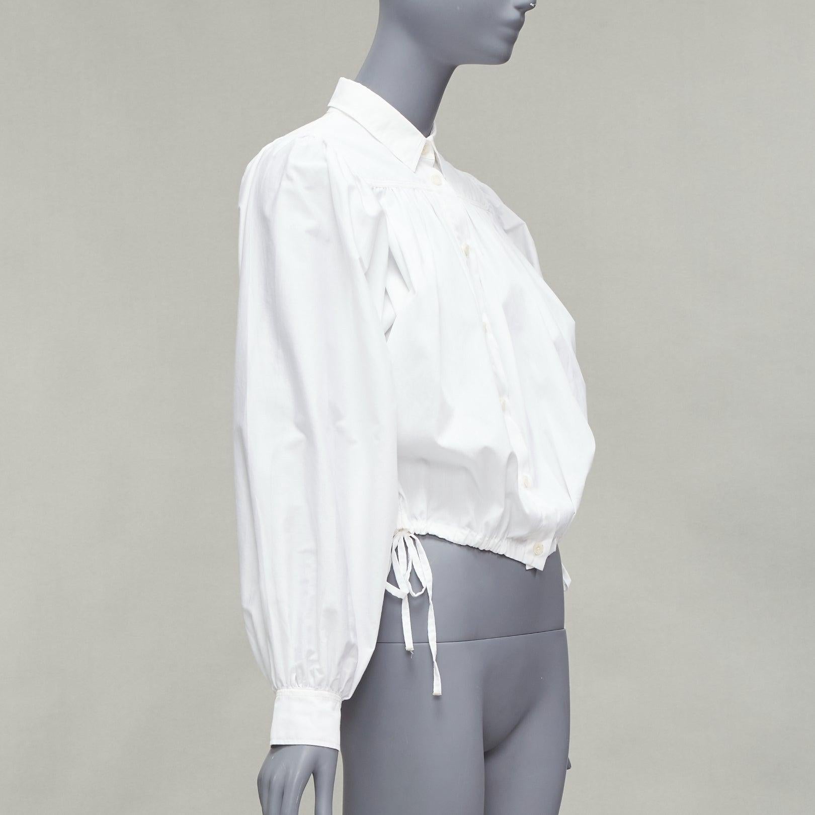 MARNI white cotton drawstring hem puff sleeve cropped blouse IT36 XXS In Excellent Condition For Sale In Hong Kong, NT