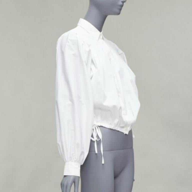 Gray MARNI white cotton drawstring hem puff sleeve cropped blouse IT36 XXS For Sale