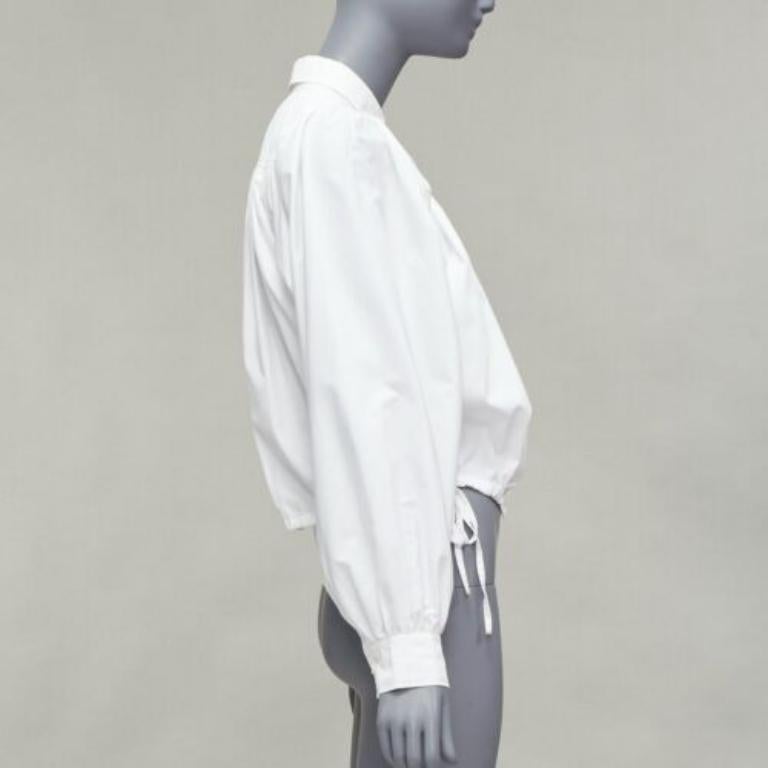 MARNI white cotton drawstring hem puff sleeve cropped blouse IT36 XXS In Excellent Condition For Sale In Hong Kong, NT