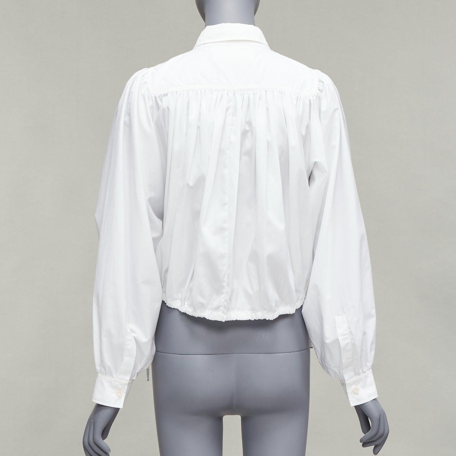 MARNI white cotton drawstring hem puff sleeve cropped blouse IT36 XXS For Sale 1