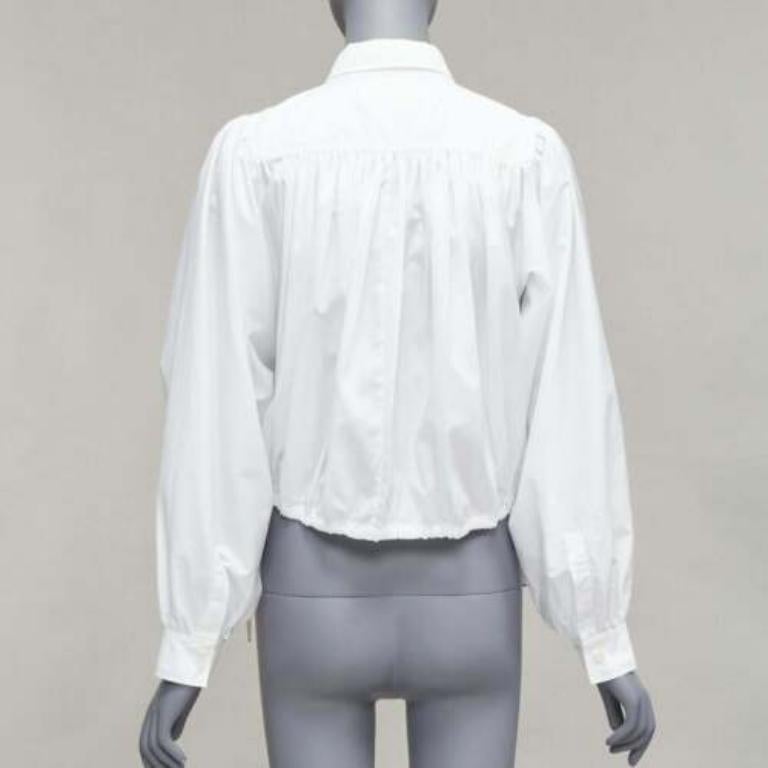 Women's MARNI white cotton drawstring hem puff sleeve cropped blouse IT36 XXS For Sale