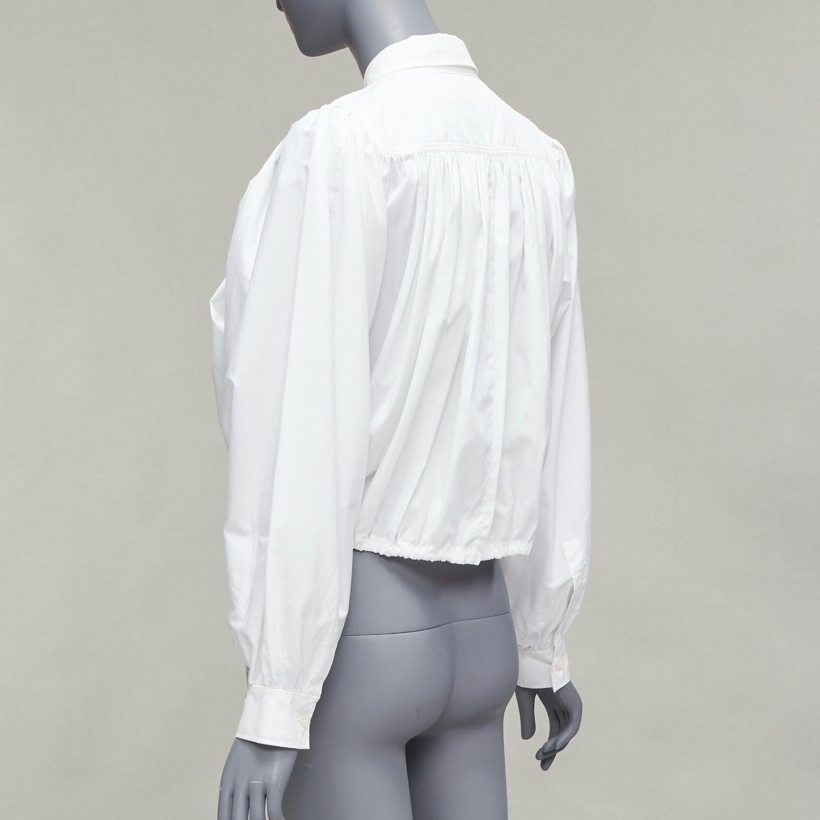 MARNI white cotton drawstring hem puff sleeve cropped blouse IT36 XXS For Sale 2