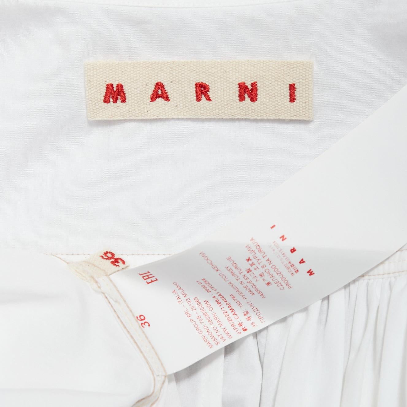 MARNI white cotton drawstring hem puff sleeve cropped blouse IT36 XXS For Sale 4