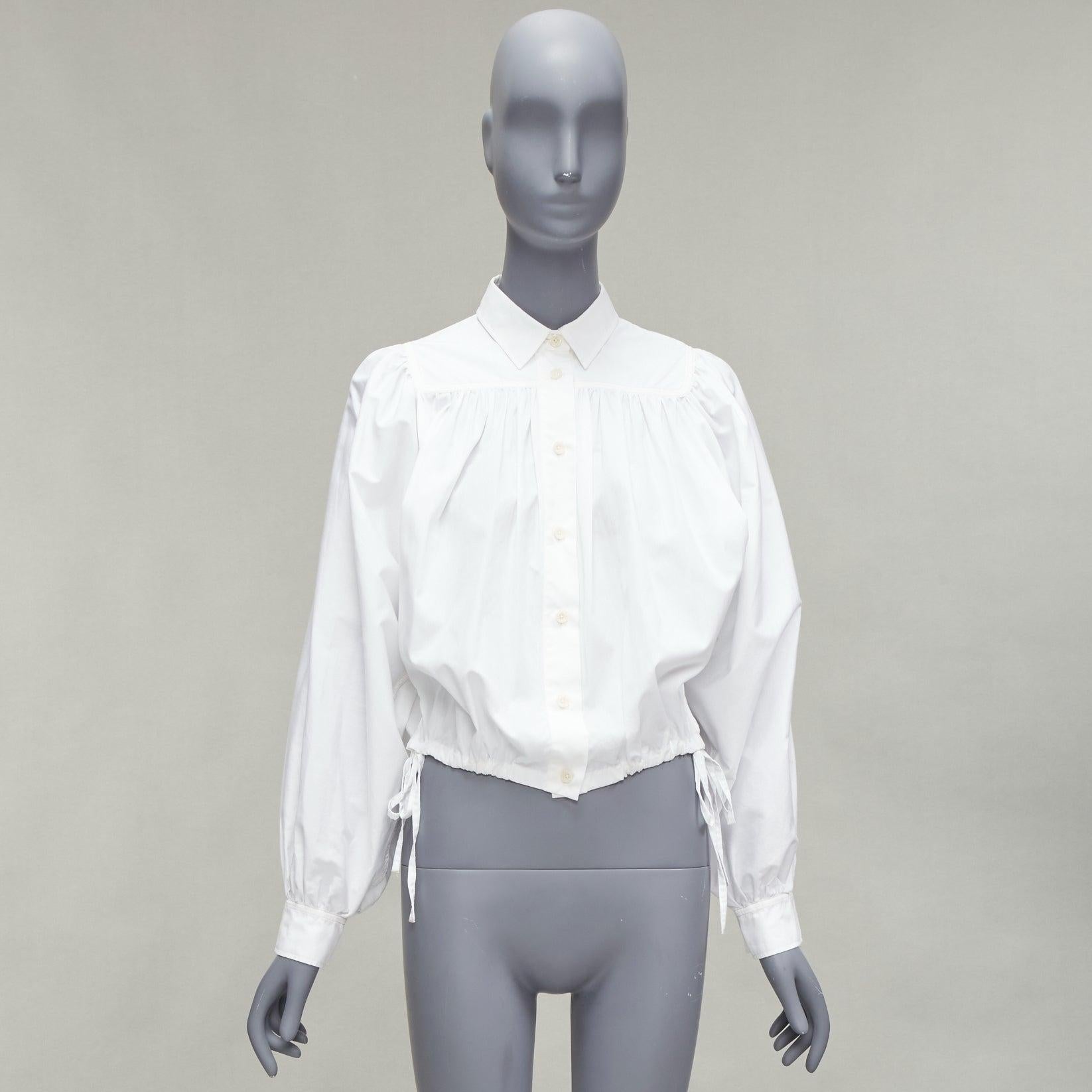 MARNI white cotton drawstring hem puff sleeve cropped blouse IT36 XXS For Sale 5