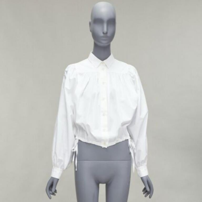 MARNI white cotton drawstring hem puff sleeve cropped blouse IT36 XXS For Sale 4