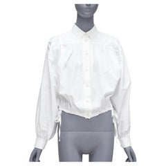 MARNI white cotton drawstring hem puff sleeve cropped blouse IT36 XXS