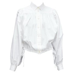 MARNI white cotton drawstring hem puff sleeve cropped blouse IT36 XXS