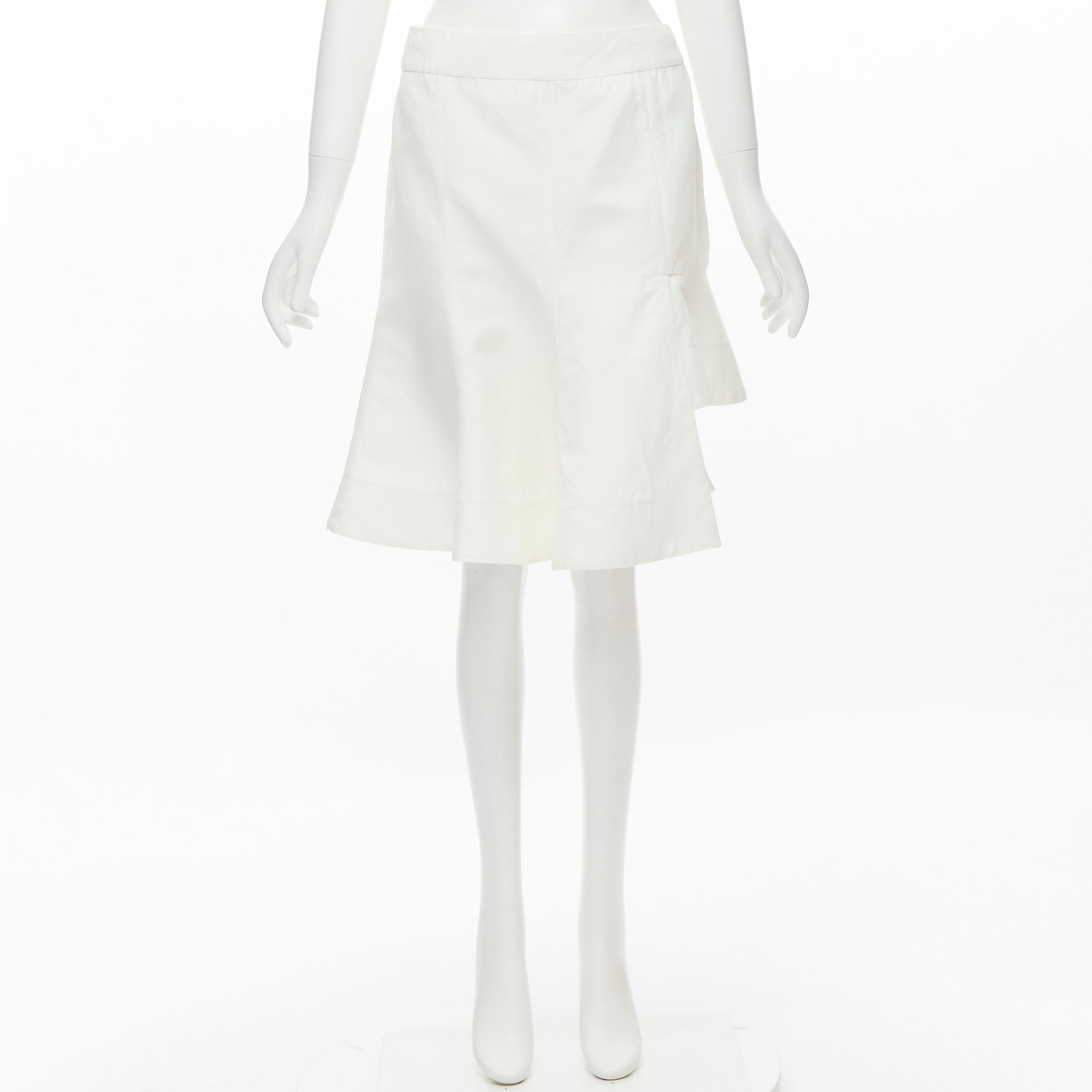 MARNI - Jupe plissée évasée à ourlet asymétrique en coton blanc et lin IT42 S en vente 8