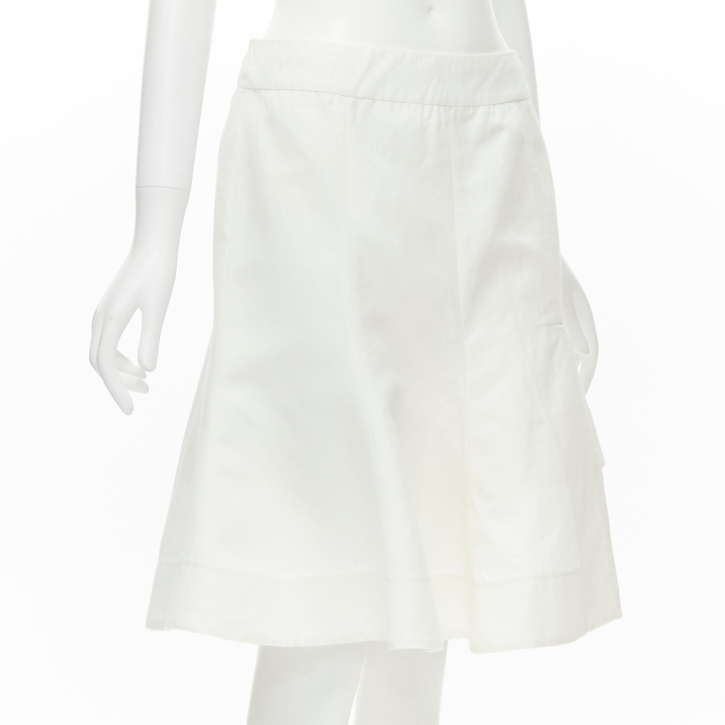 Gray MARNI white cotton linen asymmetric step hem pleated flared skirt IT42 S For Sale
