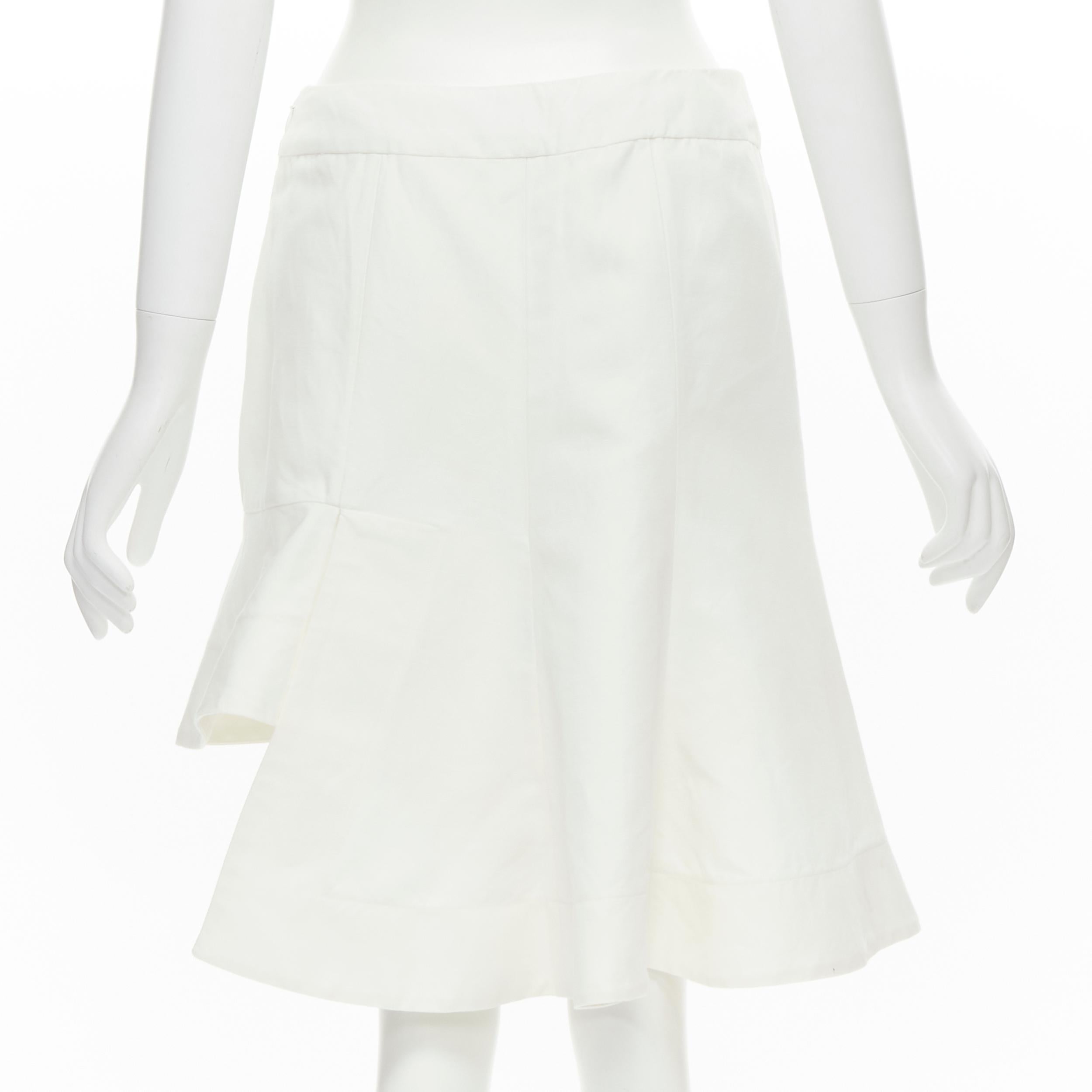 Women's MARNI white cotton linen asymmetric step hem pleated flared skirt IT42 S For Sale