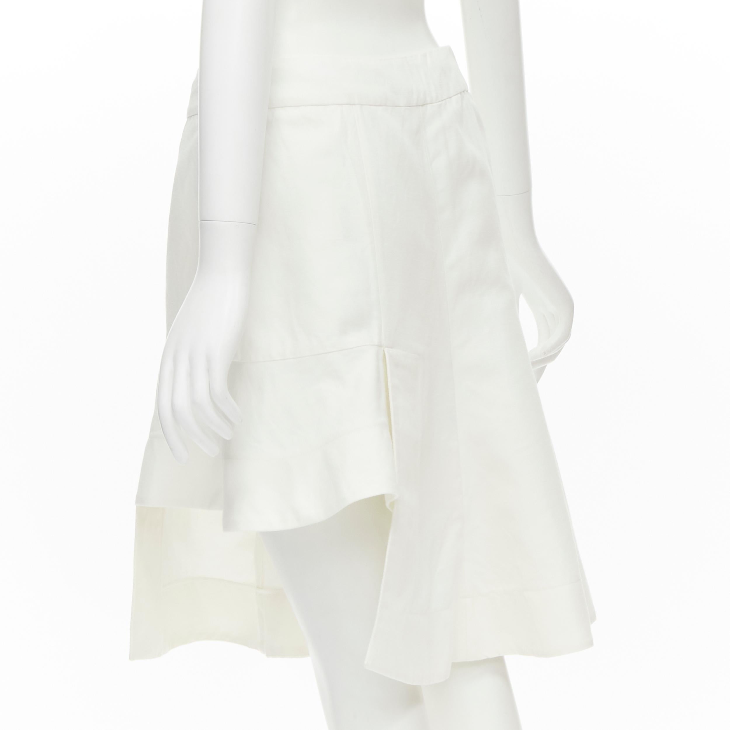 MARNI white cotton linen asymmetric step hem pleated flared skirt IT42 S For Sale 1