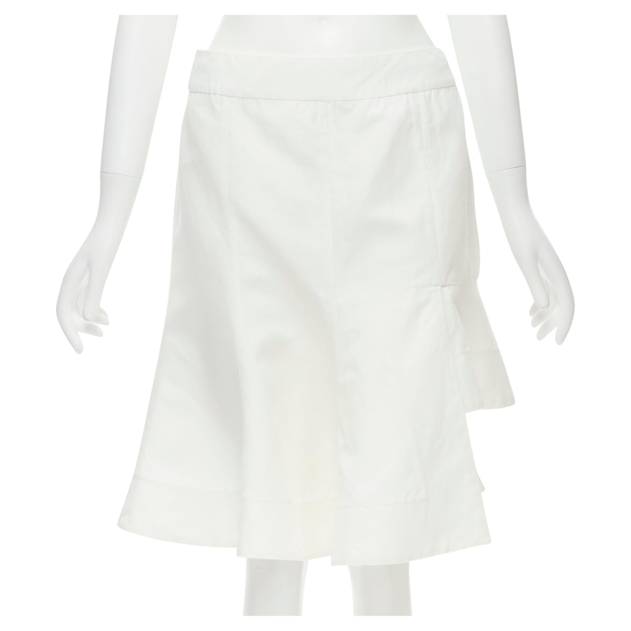 MARNI white cotton linen asymmetric step hem pleated flared skirt IT42 S For Sale