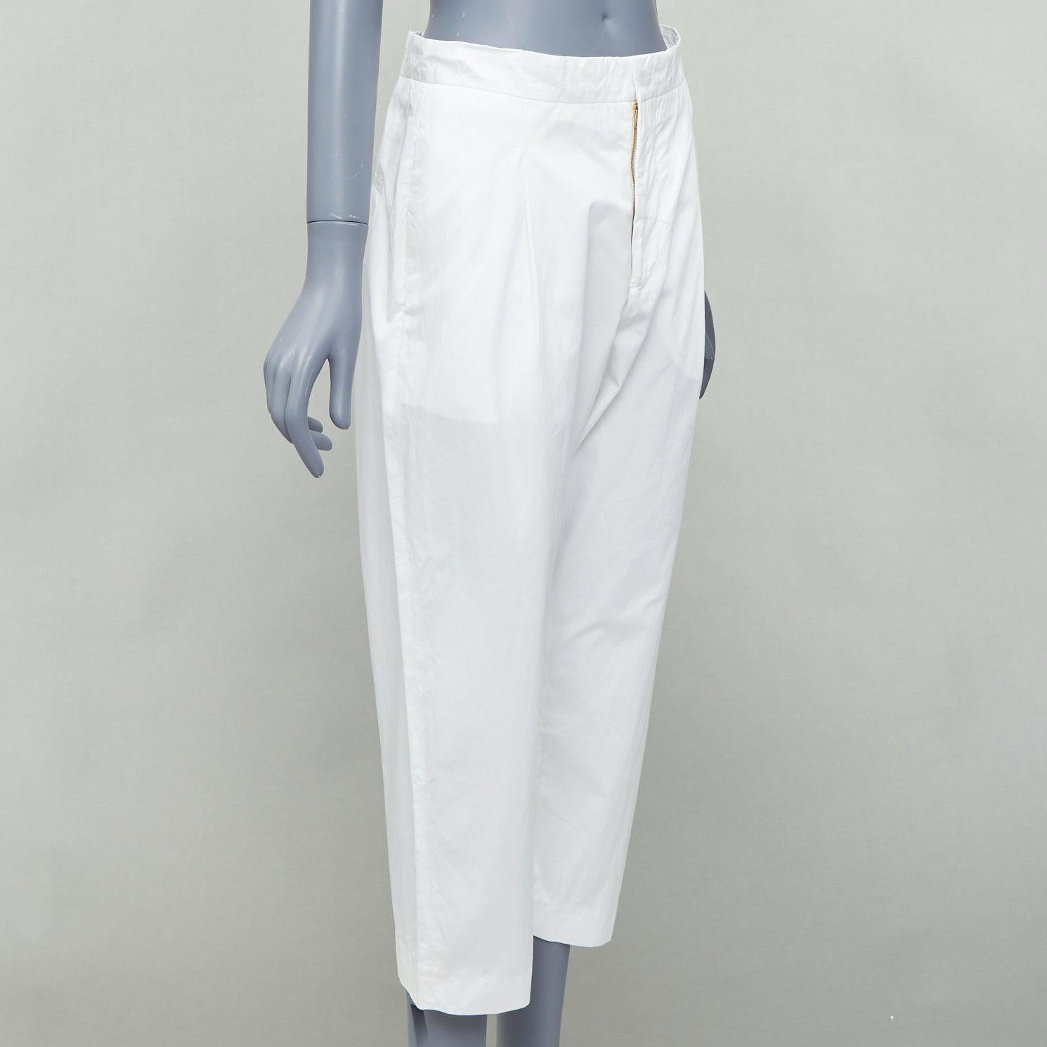 Gray MARNI white cotton pleated front high waist cropped pants IT38 XS For Sale