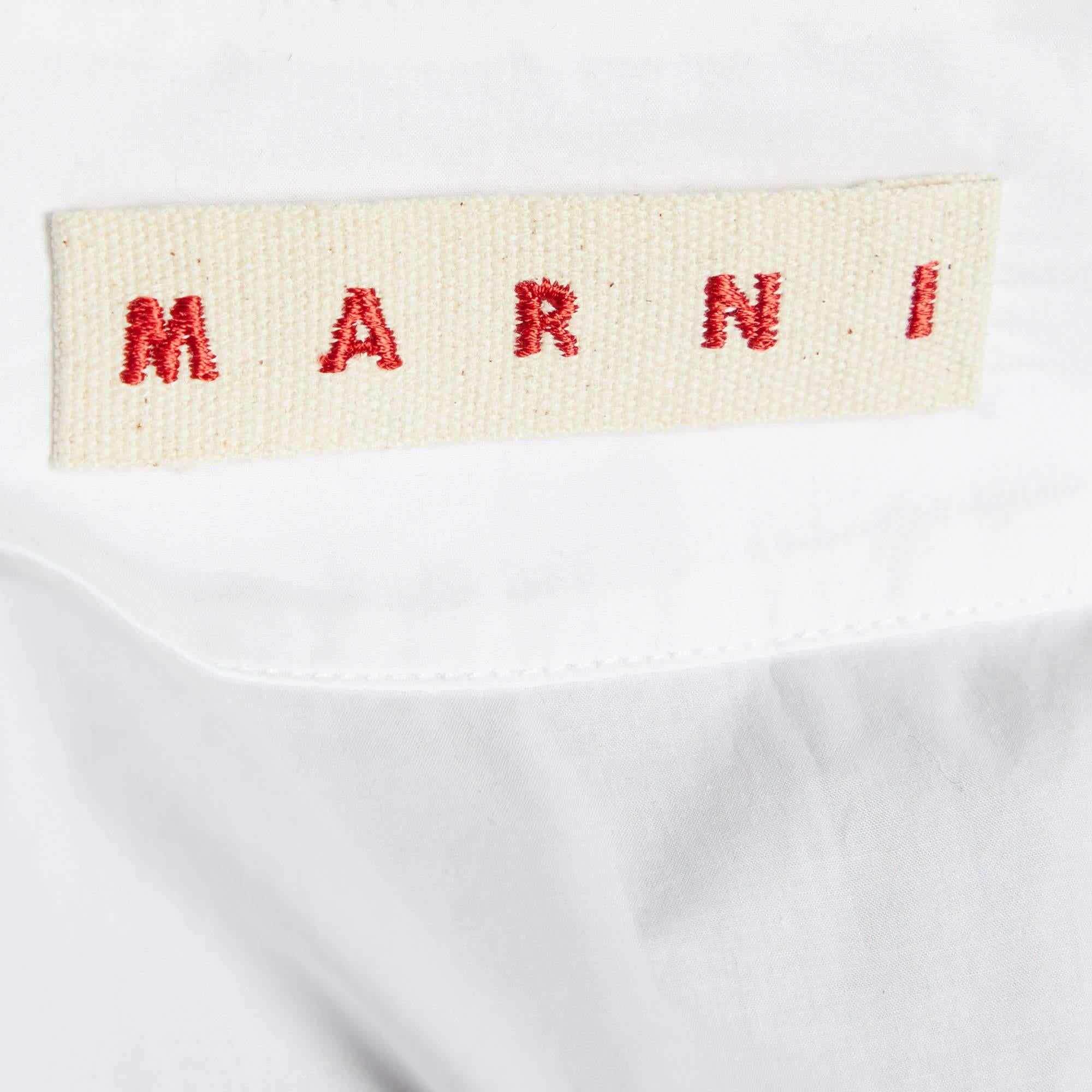 Marni White Cotton Ruffle Detail V-Neck Top L In Fair Condition For Sale In Dubai, Al Qouz 2