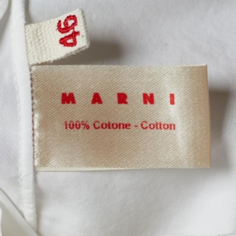 Marni Weiß Baumwolle Krawatte Detail Rundhalsausschnitt Langarm Bluse L (Grau) im Angebot