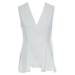 MARNI white cotton V-neck ruffle flared hem sleeveless top IT38 XS