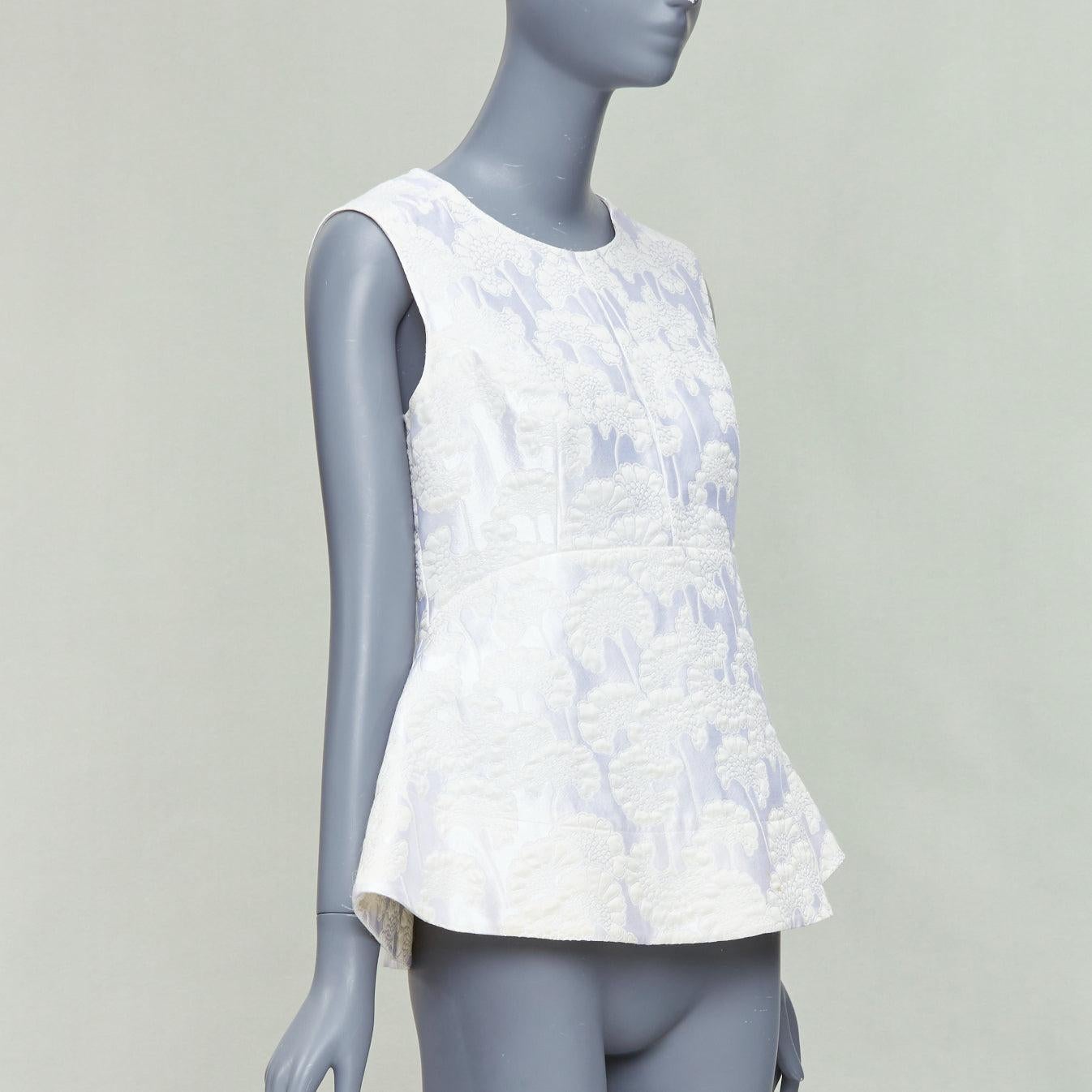 White MARNI white cream floral jacquard round neck peplum top IT42 M For Sale